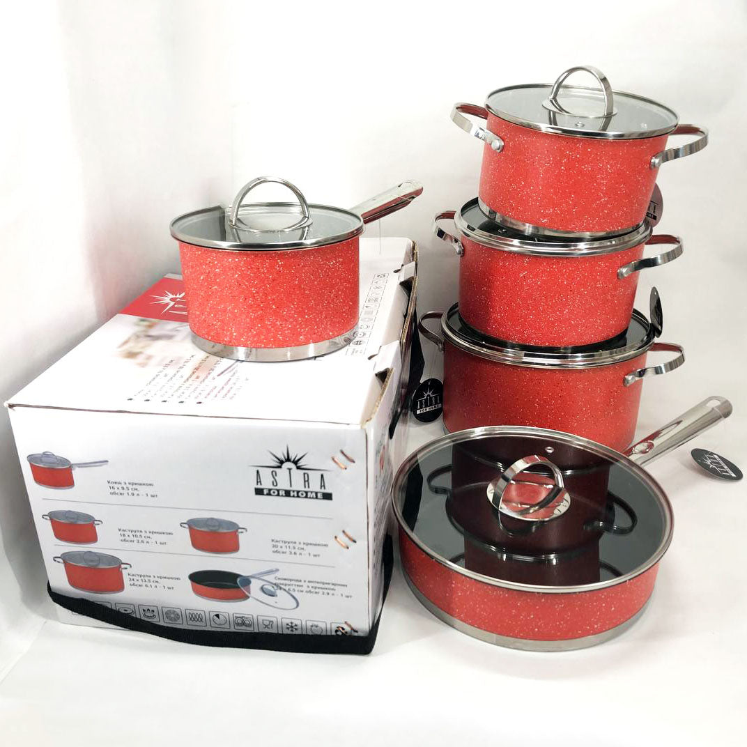 Набор посуды 10 предметов ASTRA A-2510, набор кастрюль с антипригарным покрытием, хорошие кастрюли