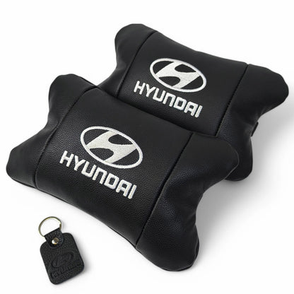Набор подушек для авто Hyundai 2шт, натуральная кожа, черный цвет, комфортные подголовники в автомобиль