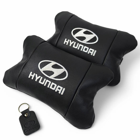 Набор подушек для авто Hyundai 2шт, натуральная кожа, черный цвет, комфортные подголовники в автомобиль