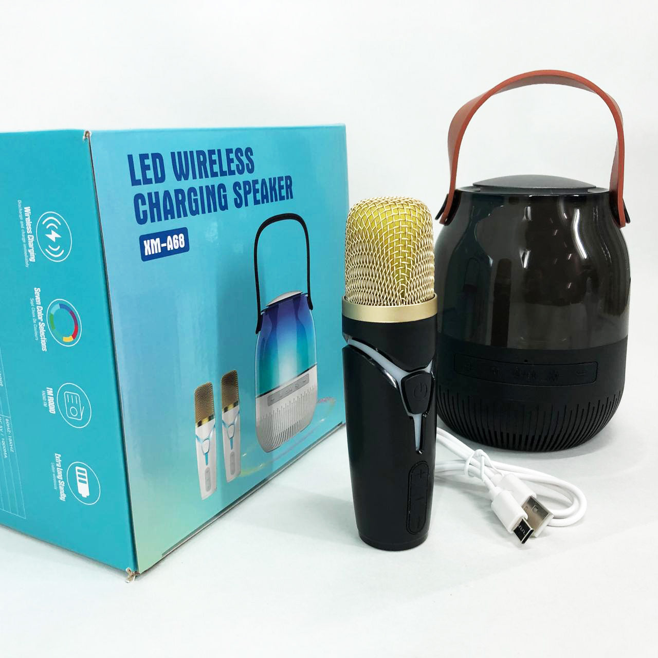 Портативная колонка XM-A68 с RGB подсветкой и микрофоном, Bluetooth микрофон для караоке