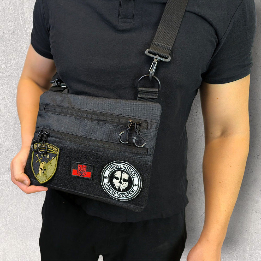 Черная сумка тактическая нагрудная, Сумка через плечо военная, Мужская сумка-слинг тактическая