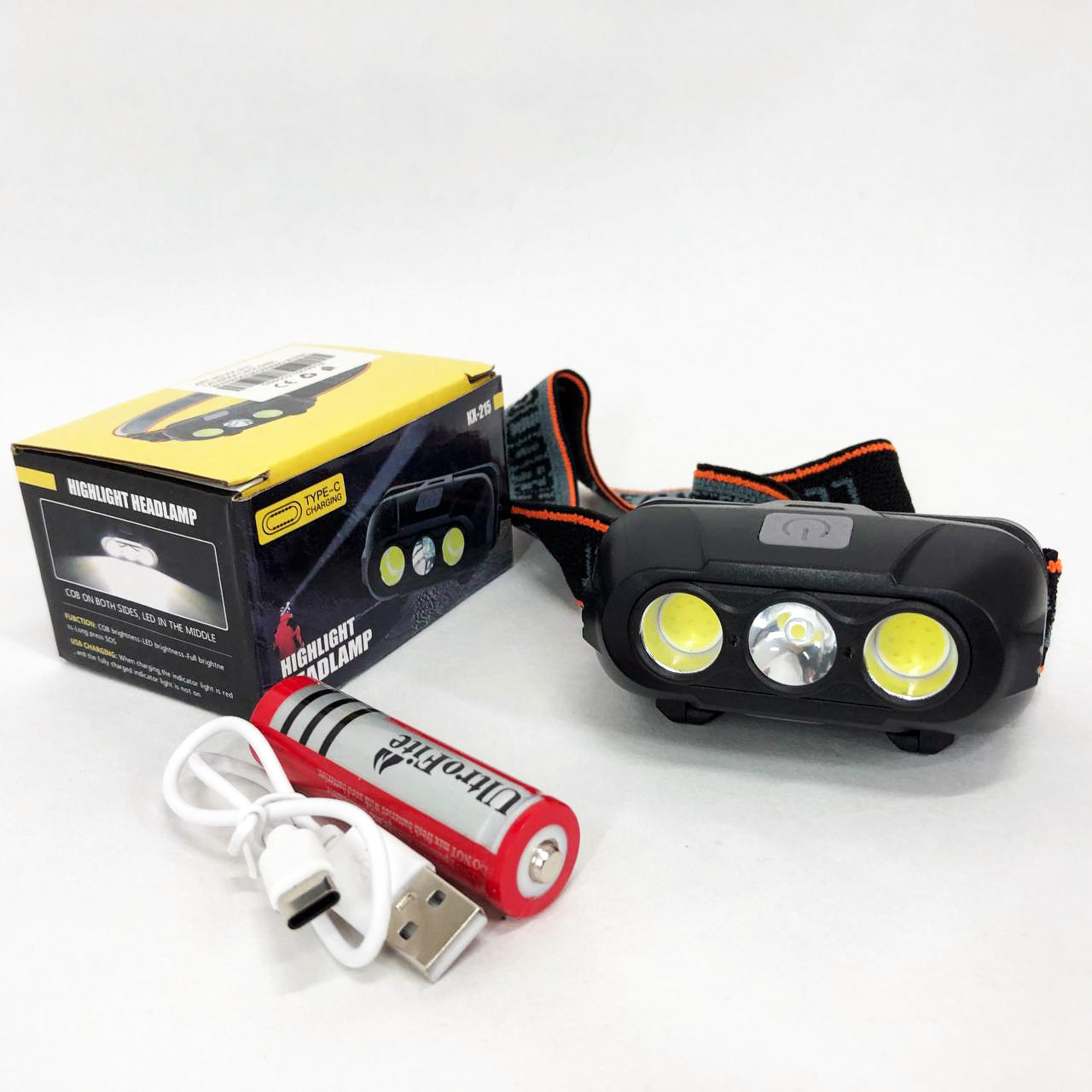 Фонарь налобный аккумуляторный KX-215-LED-2COB, Налобный светодиодный фонарь для ночных прогулок