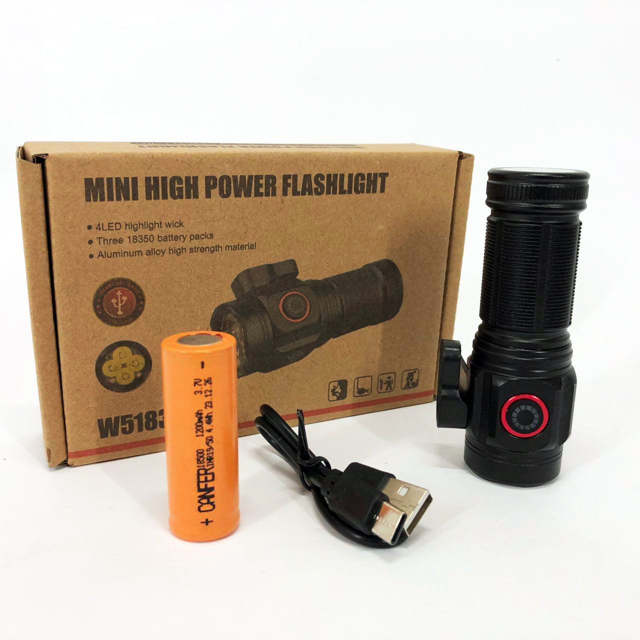 Ручний ліхтарик W5183-4XHP360, Ліхтар ручний потужний, Тактичний ліхтар, Кишеньковий міні ліхтар