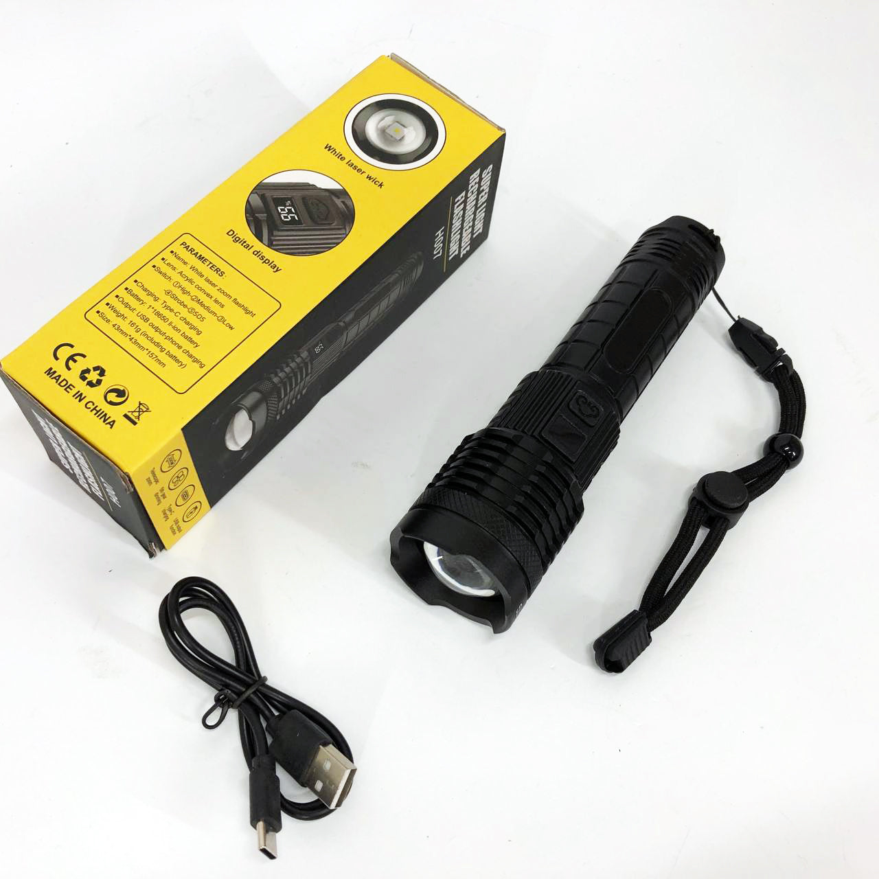 Фонарик PLD-H007 White Laser LED PM10-TG с встроенным аккумулятором PowerBank, Фонарик тактический ручной