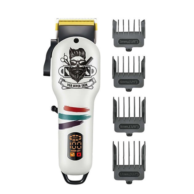 Машинка для стрижки волос и бороды профессиональная VGR V-699 B с насадками и LED дисплеем. Цвет: белый