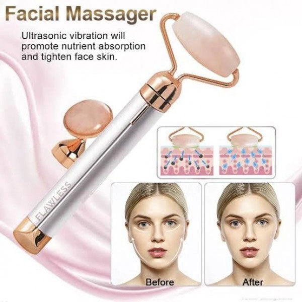 Массажер ролик электрический для лица Facial Roller Massager. Цвет: бежевый