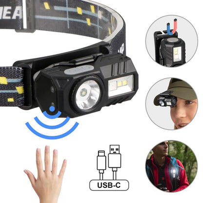 Фонарь налобный T131-XPE+3SMD с датчиком движения, Налобный фонарь для туризма рыбалки и охоты