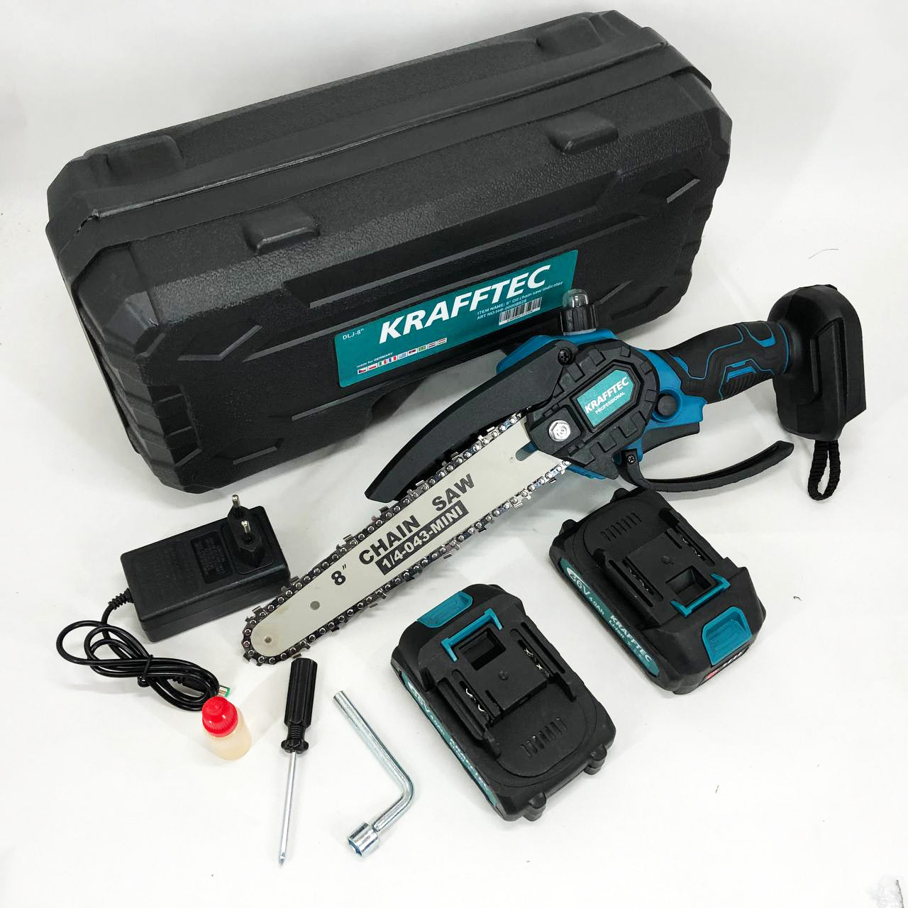 Аккумуляторная цепная мини пила 20 см в кейсе Krafftec (36V 4 Ач) + 2 аккумулятор и индикатором заряда