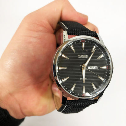 Часы наручные мужские SKMEI 9303SIBK, часы кварцевые мужские, стильные статусные наручные часы стрелочные