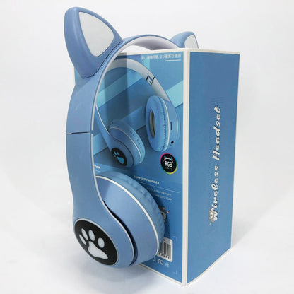 Беспроводные наушники с кошачьими ушками и RGB подсветкой Cat VZV 23M. Цвет: голубой