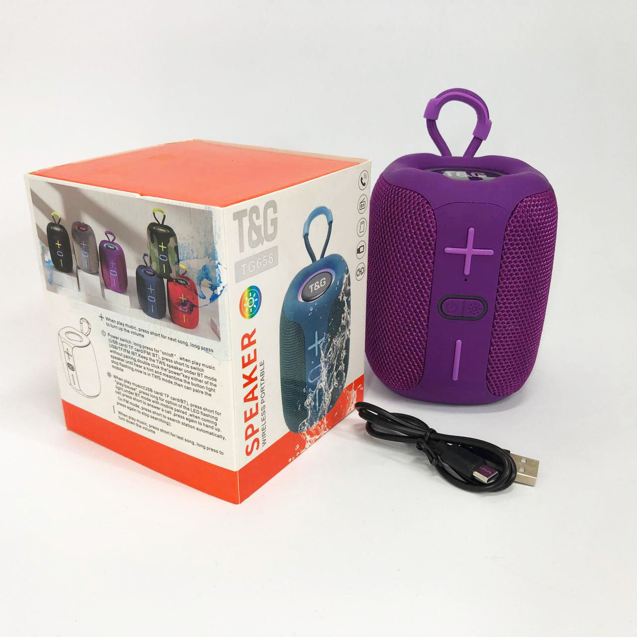 Портативная Bluetooth колонка TG658 8W с RGB подсветкой беспроводная портативная мощная. Цвет: фиолетовый