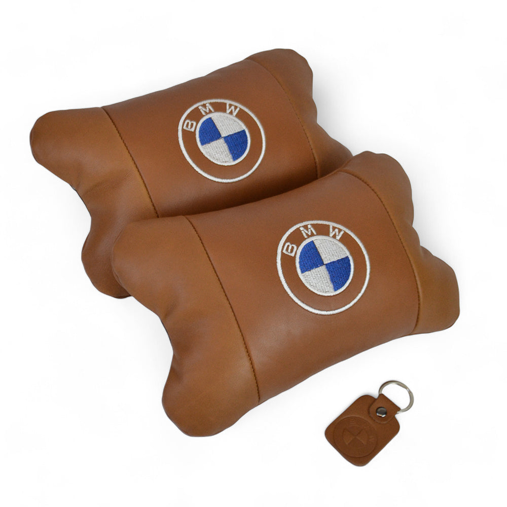 Комплект автоподушек 2шт из натуральной коричневой кожи для BMW. Ортопедическая подушка в авто БМВ