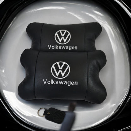 Набор подушек 2шт в авто Volkswagen из натуральной кожи, на подголовник в машину, Автомобильная подушка