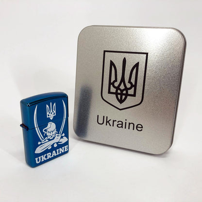 Дуговая электроимпульсная USB зажигалка Украина (металлическая коробка) HL-449. Цвет: синий