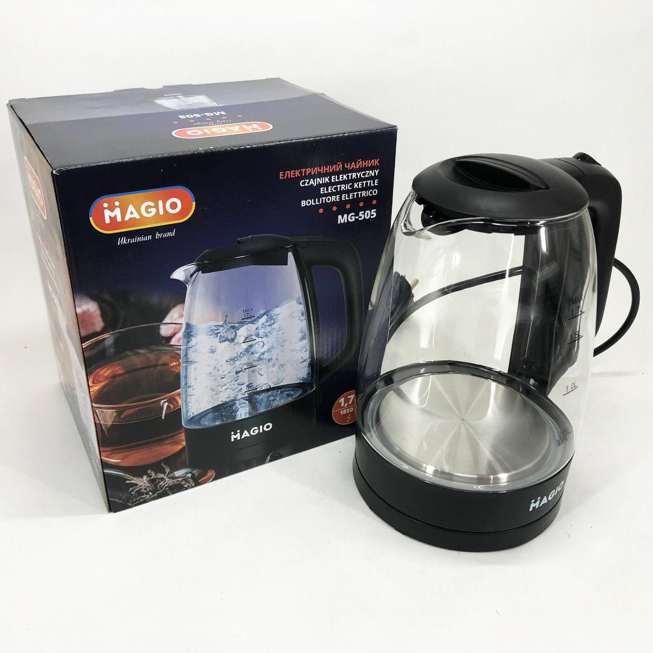 Электрочайник Magio MG-505, чайник прозрачный с подсветкой, стильный электрический чайник