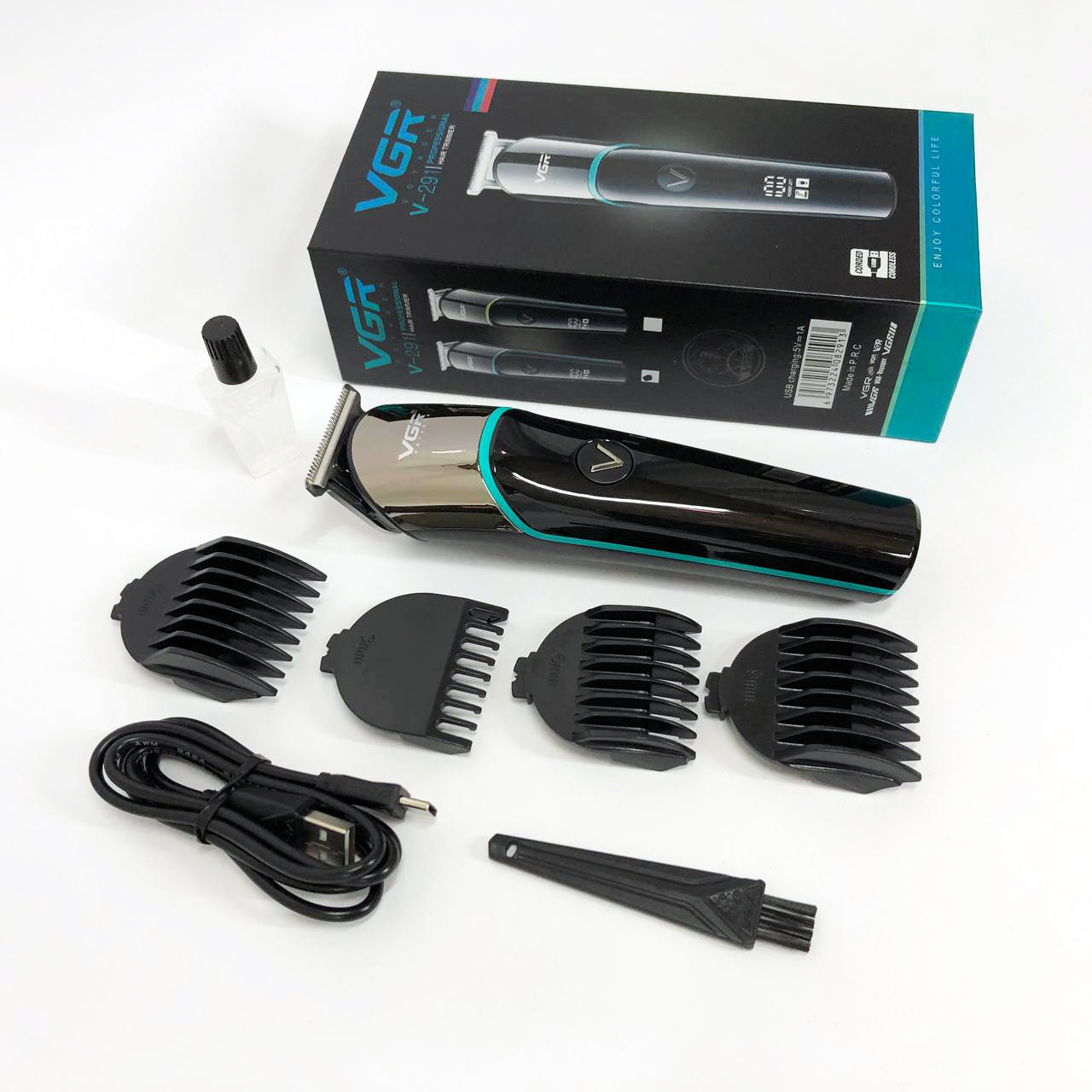 Профессиональная машинка для стрижки волос триммер VGR V-291 с насадками, электробритва. Цвет: зеленый
