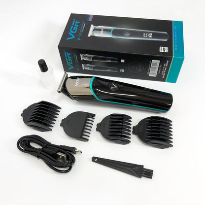 Профессиональная машинка для стрижки волос триммер VGR V-291 с насадками, электробритва. Цвет: зеленый
