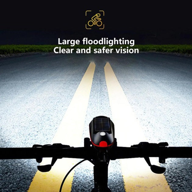 Велосипедный фонарь 7599 с звонком на солнечной батарее, АКБ Li-Ion, водонепроницаемый аккумуляторный