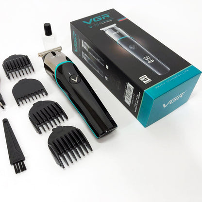 Профессиональная машинка для стрижки волос триммер VGR V-291 с насадками, электробритва. Цвет: зеленый