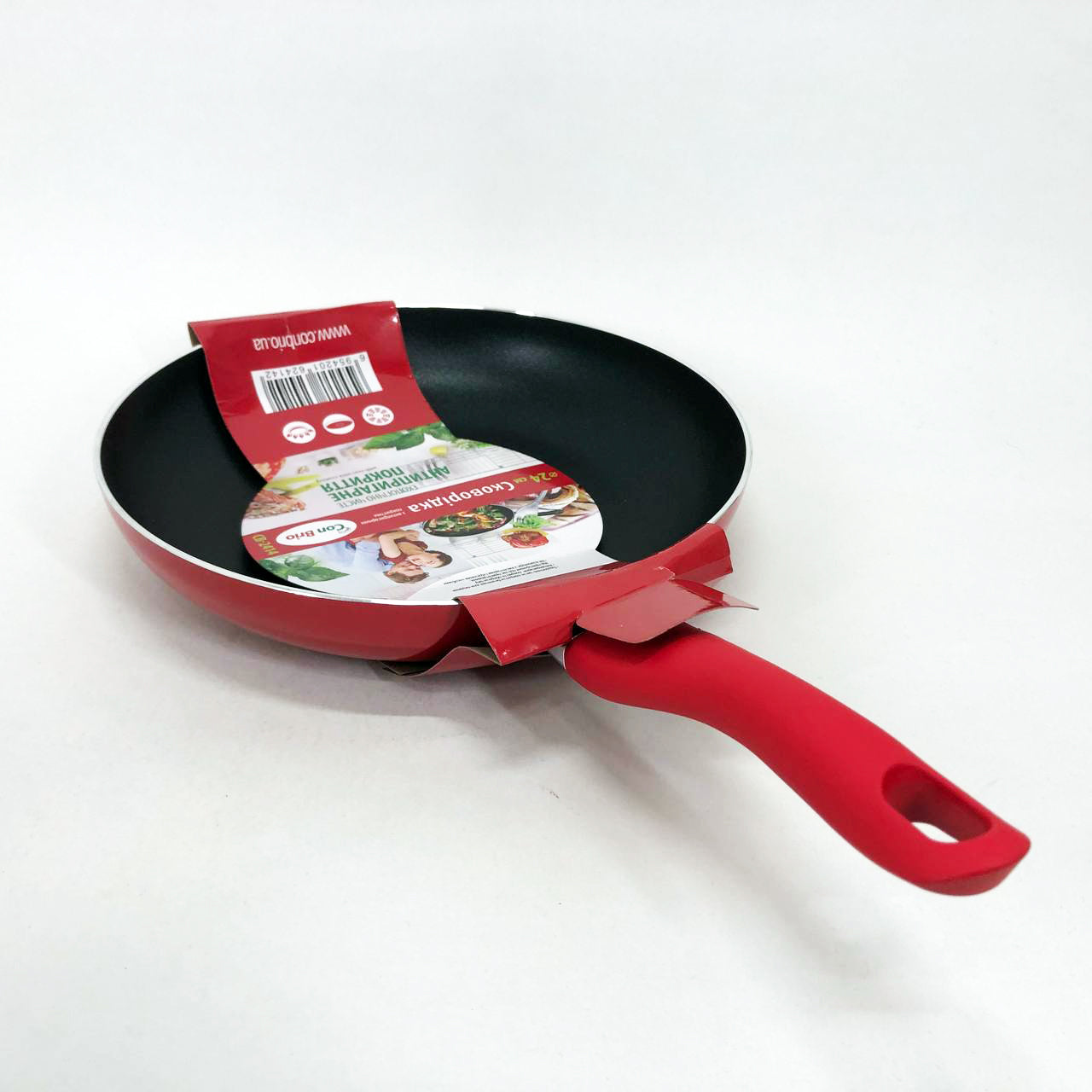 Сковорода антипригарная Con Brio 24 см СВ-2414, сковорода для жарки качественная сковорода. Цвет: красный
