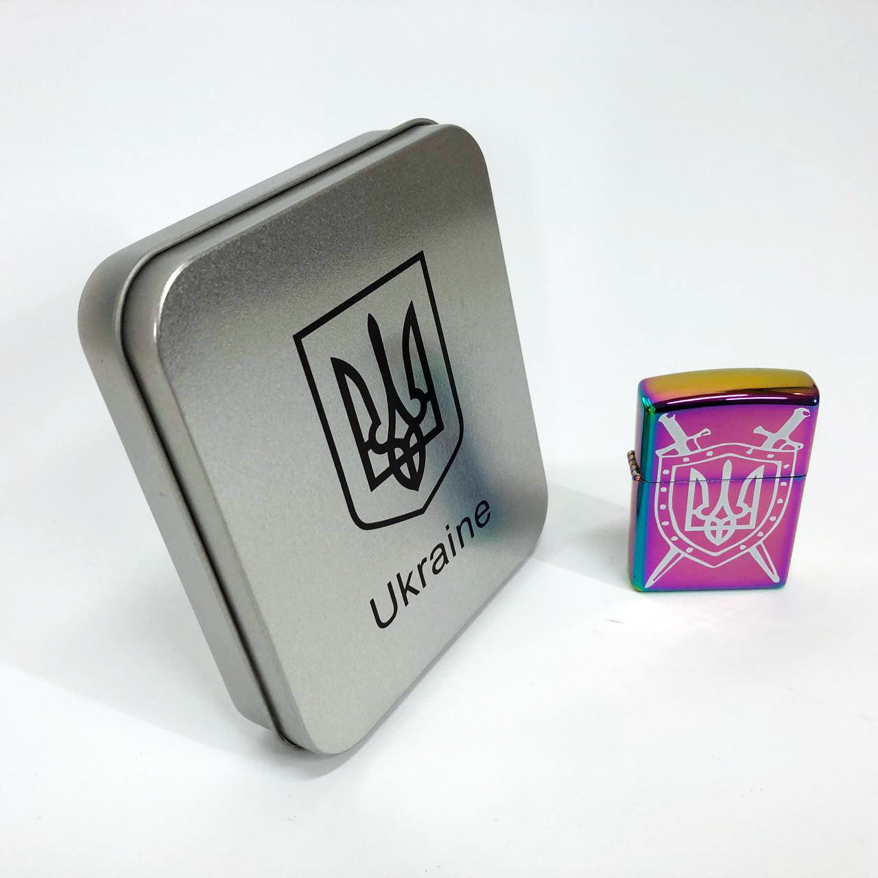 Дуговая электроимпульсная USB зажигалка Украина металлическая коробка HL-446. Цвет: хамелеон