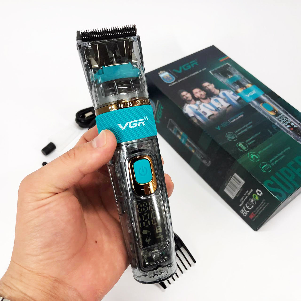 Машинка для стрижки волос и бороды VGR V-695 с LED дисплеем IPX7 влагозащита, Окантовочная машинка