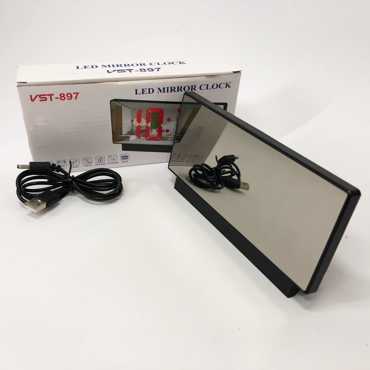 Часы сетевые настольные VST-897-5 (синяя подсветка, температура, от USB кабеля), Настольные LED часы