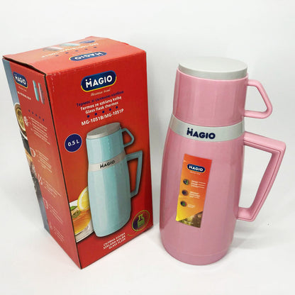 Термос Magio MG-1051P со стеклянной колбой, Термос для питьевой воды, термос для дома. Цвет: розовый
