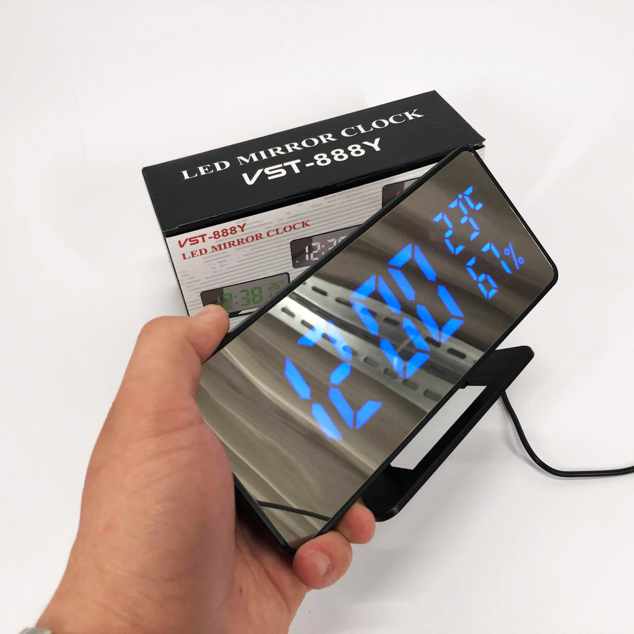 Часы настольные зеркальные VST-888Y-5 USB с синим циферблатом, Настольные часы с подсветкой