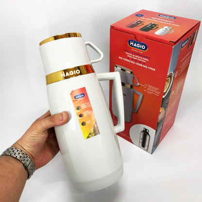 Термос Magio MG-1050W со стеклянной колбой, Хороший небольшой термос, для питьевой воды. Цвет: белый