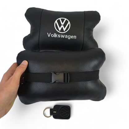 Набор подушек 2шт в авто Volkswagen из натуральной кожи, на подголовник в машину, Автомобильная подушка