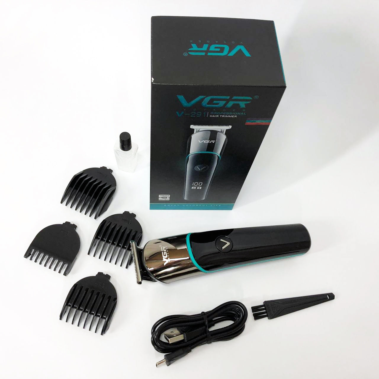 Профессиональная машинка для стрижки волос триммер VGR V-291 с насадками, электробритва. Цвет: зеленый