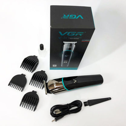 Профессиональная машинка для стрижки волос триммер VGR V-291 с насадками, электробритва. Цвет: зеленый