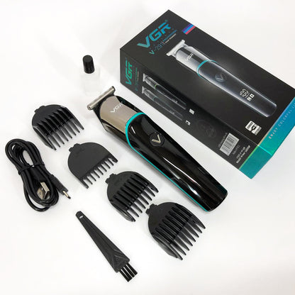 Профессиональная машинка для стрижки волос триммер VGR V-291 с насадками, электробритва. Цвет: зеленый