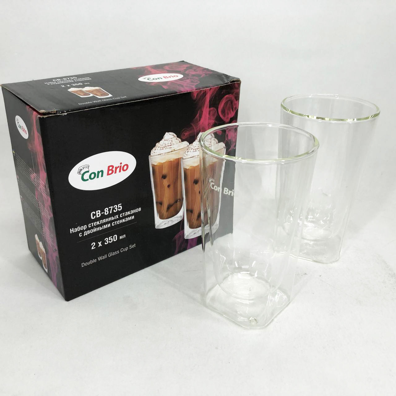 Набір склянок із подвійним дном Con Brio CB-8735-2 350 мл 2 шт, прозорі чашки з подвійними стінками