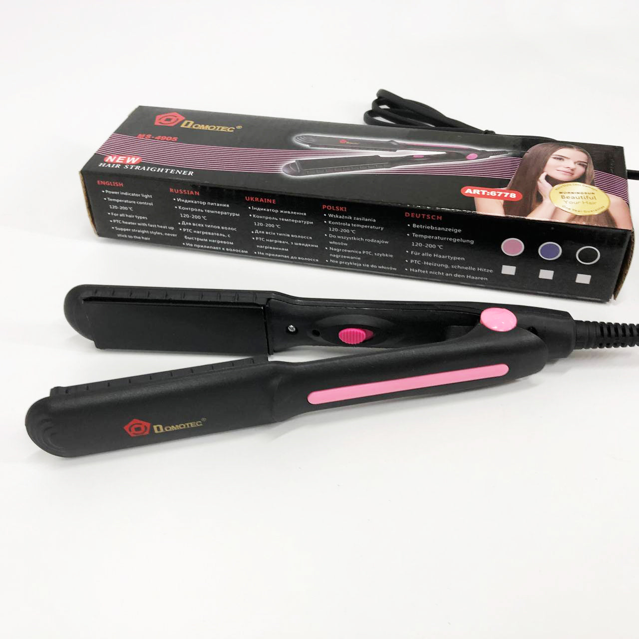 Щипцы, плойка утюжок DOMOTEC MS-4905, Щетка щипцы для выпрямления волос. Цвет: розовый