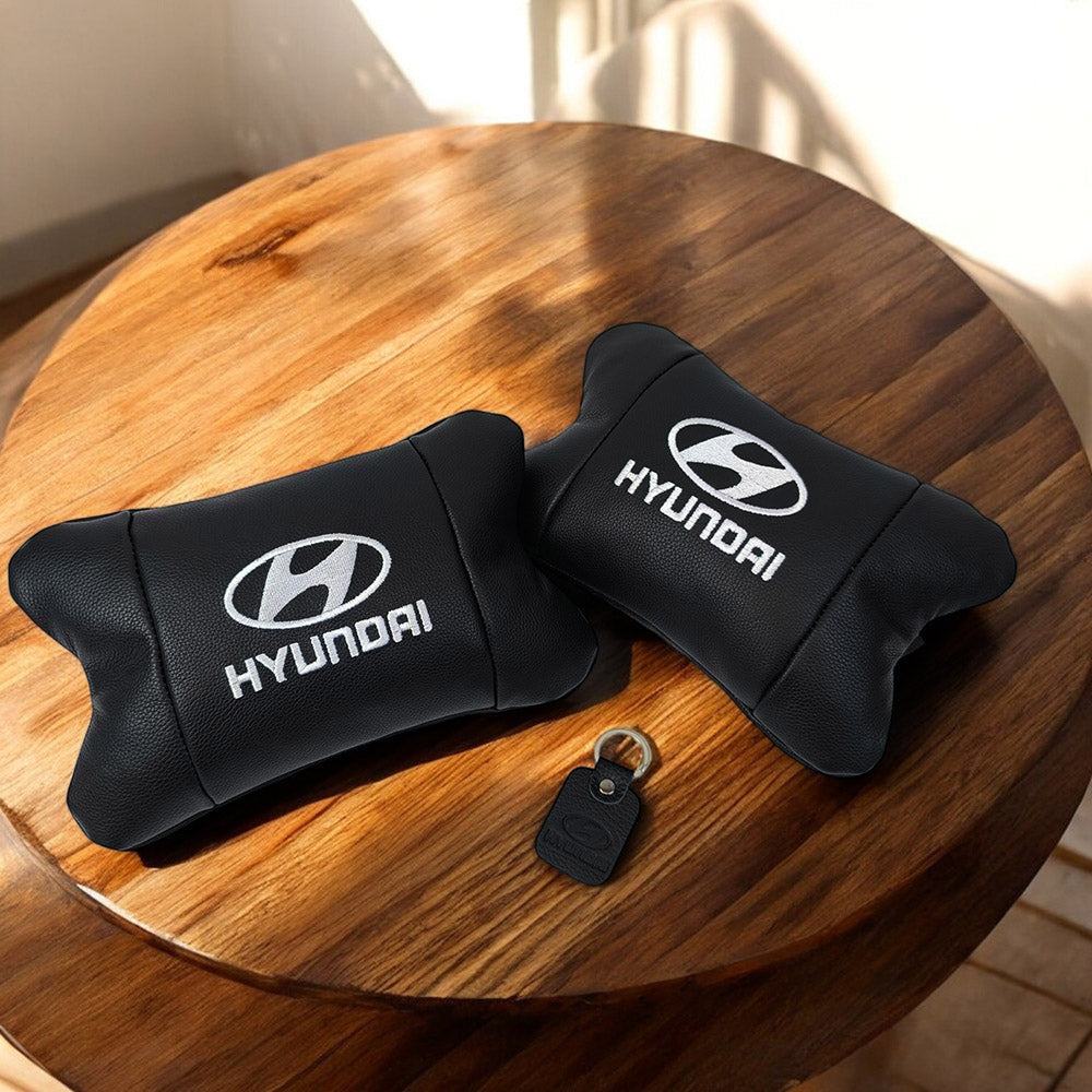 Набор подушек для авто Hyundai 2шт, натуральная кожа, черный цвет, комфортные подголовники в автомобиль