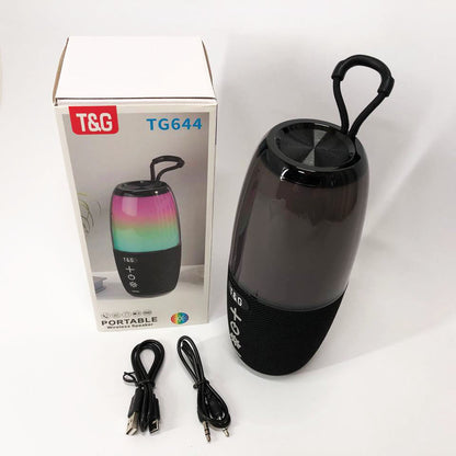 Портативная колонка TG644 5W с RGB подсветкой и ремешком, блютуз колонка с аккумулятором. Цвет: черный