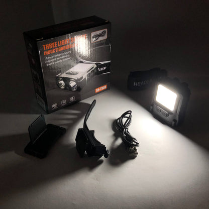 Фонарь налобный SH-T808-2XPE-20SMD-white/red с датчиком движения, мощный налобный фонарь для рыбалки