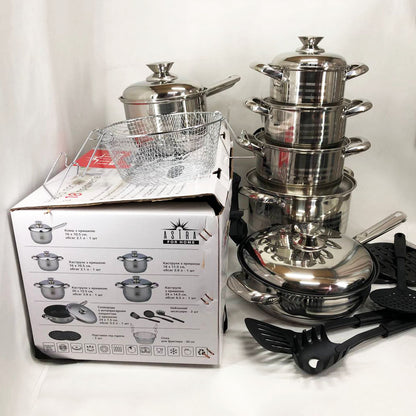 Набор посуды 18 предметов ASTRA A-2518, кастрюли из нержавейки, кастрюли с крышками, хорошие кастрюли