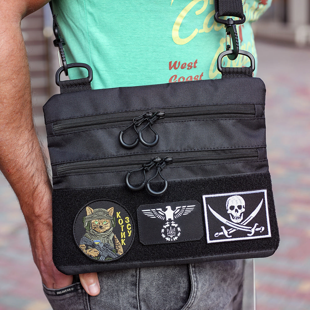 Черная сумка тактическая нагрудная, Сумка через плечо военная, Мужская сумка-слинг тактическая