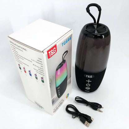 Портативная колонка TG644 5W с RGB подсветкой и ремешком, блютуз колонка с аккумулятором. Цвет: черный