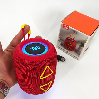 Портативная колонка TG655 5W с RGB подсветкой и ремешком, беспроводная колонка мощная. Цвет: красный