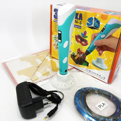 3D ручка Smart 3D Pen 2 c LCD дисплеем, Интересная ручка 3д для детей, Оригинальная. Цвет: голубой