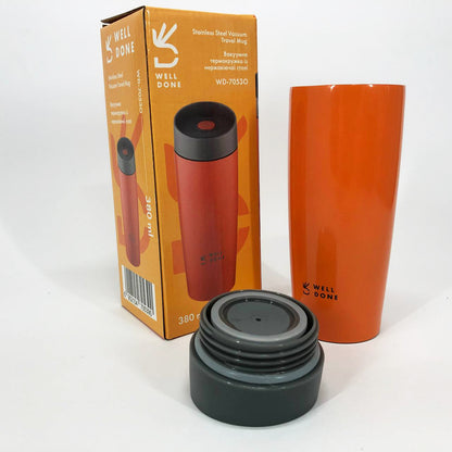Термокружка Well Done WD-7053O вакуумная 380 мл, Качественный термос для дома. Цвет: оранжевый