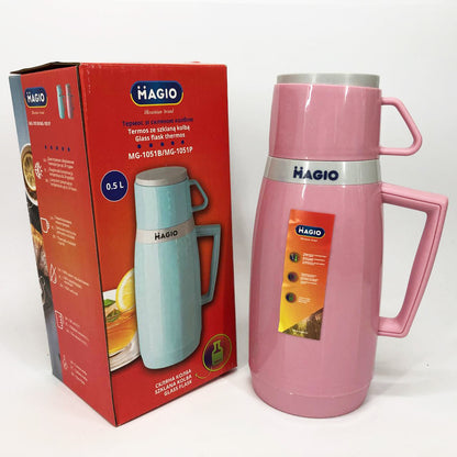 Термос Magio MG-1051P со стеклянной колбой, Термос для питьевой воды, термос для дома. Цвет: розовый