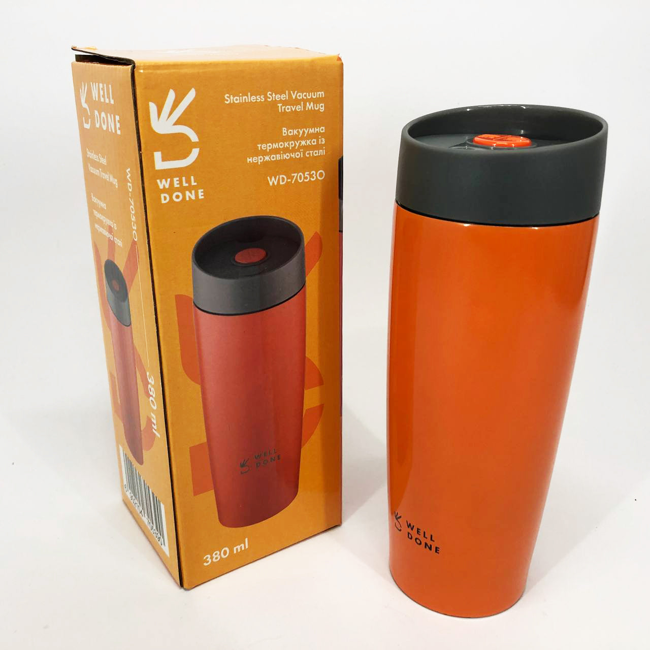 Термокружка Well Done WD-7053O вакуумная 380 мл, Качественный термос для дома. Цвет: оранжевый