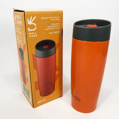 Термокружка Well Done WD-7053O вакуумная 380 мл, Качественный термос для дома. Цвет: оранжевый