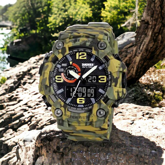 Часы наручные мужские SKMEI 1520CMGN CAMO GREEN, часы военные мужские, для военнослужащих. Цвет: камуфляж