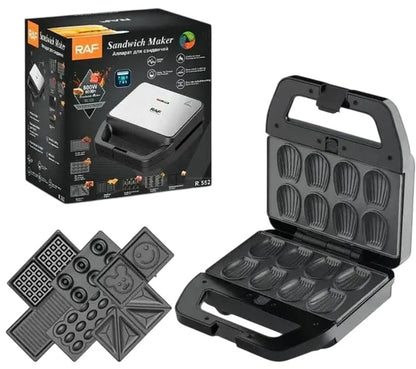 Мультимейкер RAF R.552 – 7 в 1: вафельница, гриль, сэндвичница, пончики, орешки, кексы, печенье, 800 Вт